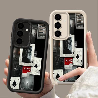 Funda de silicona suave con patrón de vida negra para Samsung Galaxy S24 FE S23 Ultra S22 A55 A16 A35 A54 A34 A15, protección de lente a prueba de golpes, TPU mate