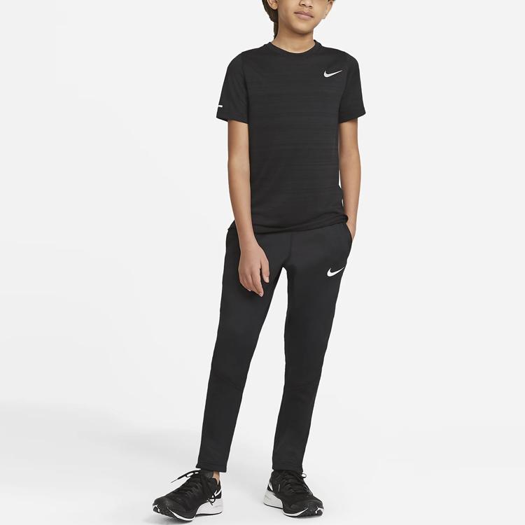 Nike Dri-FIT Miler Logo Multicolor Crew Neck Short Sleeve T-Shirt Kids Tops Black DD3055-010