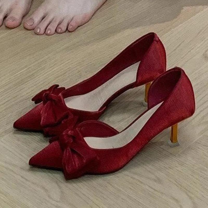 Fashion Woman Pointed Toe Pumps High Heels Elegant Shoes Summer Bow Dress Women Sandals 2025 Trend Brand Party Fashion Chaussures Femme