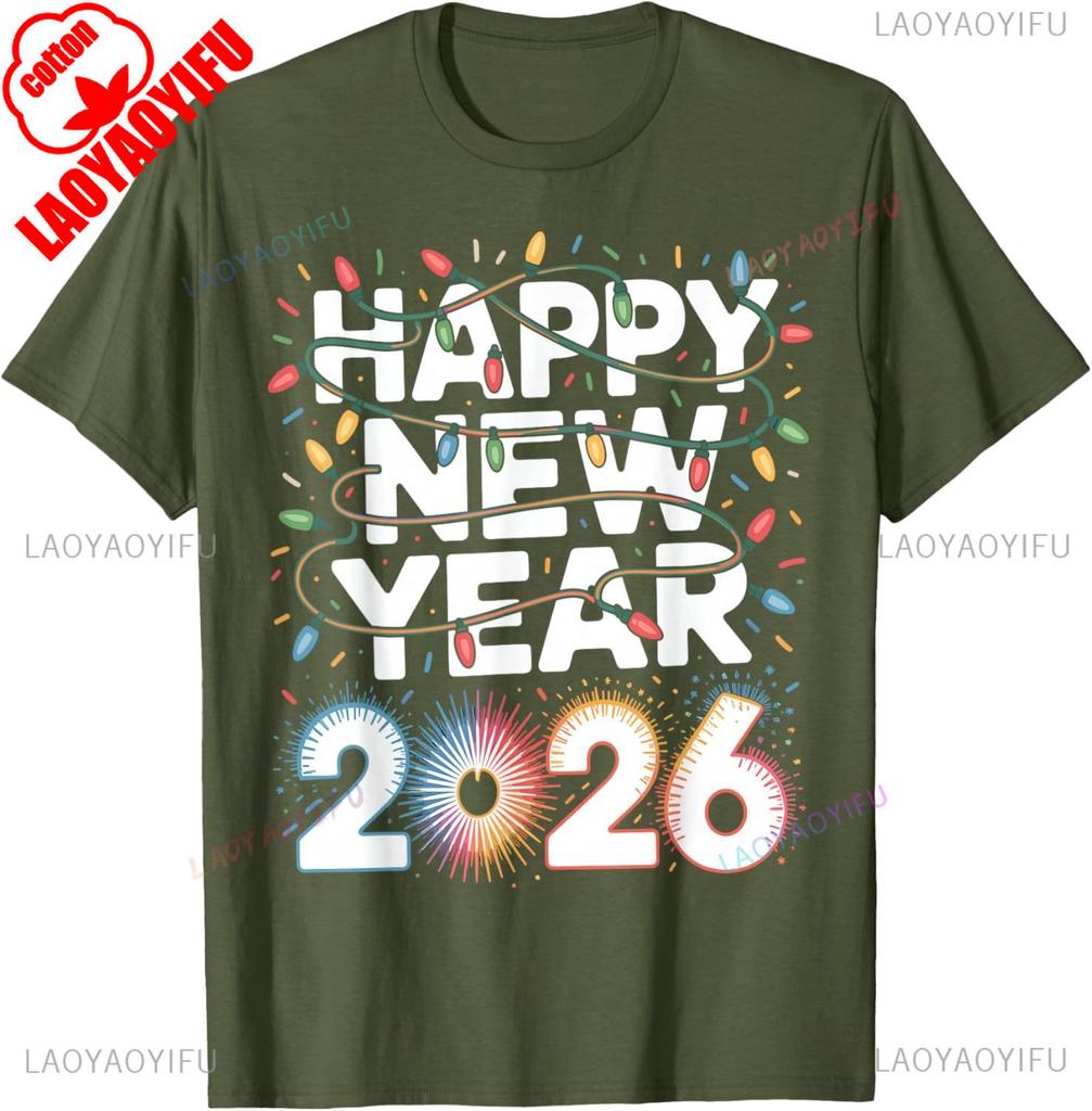 Happy New Year 2026 Sparkle for Unisex TShirt High quality cotton Crewneck Regular short sleeve fashion printed Tshirt tops