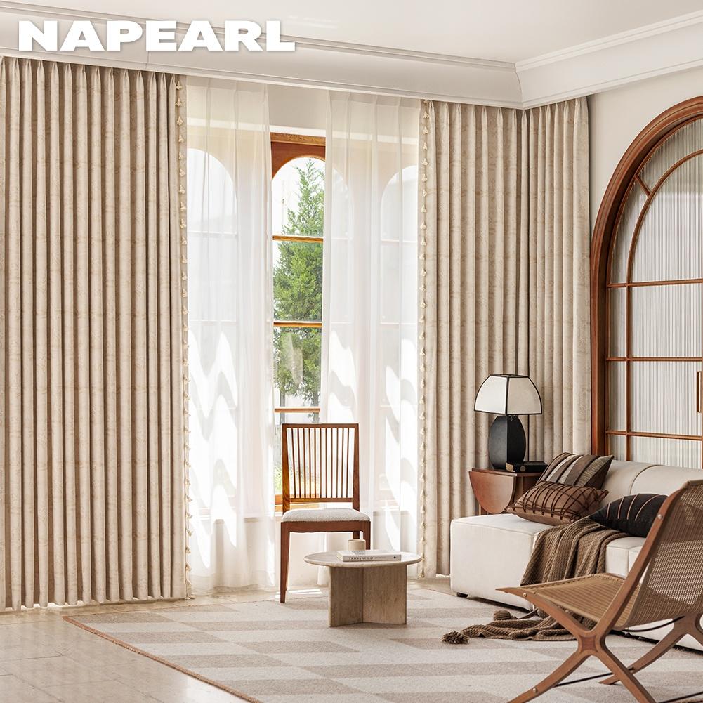 1PC NAPEARL Vintage Rural Blackout Curtains, Handmade Tassel Lace Floor Curtains for Bedroom Living Room Home Decor