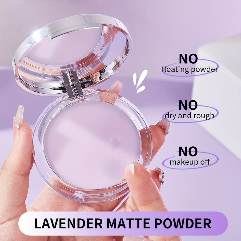Lavender Matte Makeup Setting Powder with Powder Puff - Oil-Control, Long-Lasting, Waterproof Pressed Powder Natural Finish & Strong Coverage Powder
