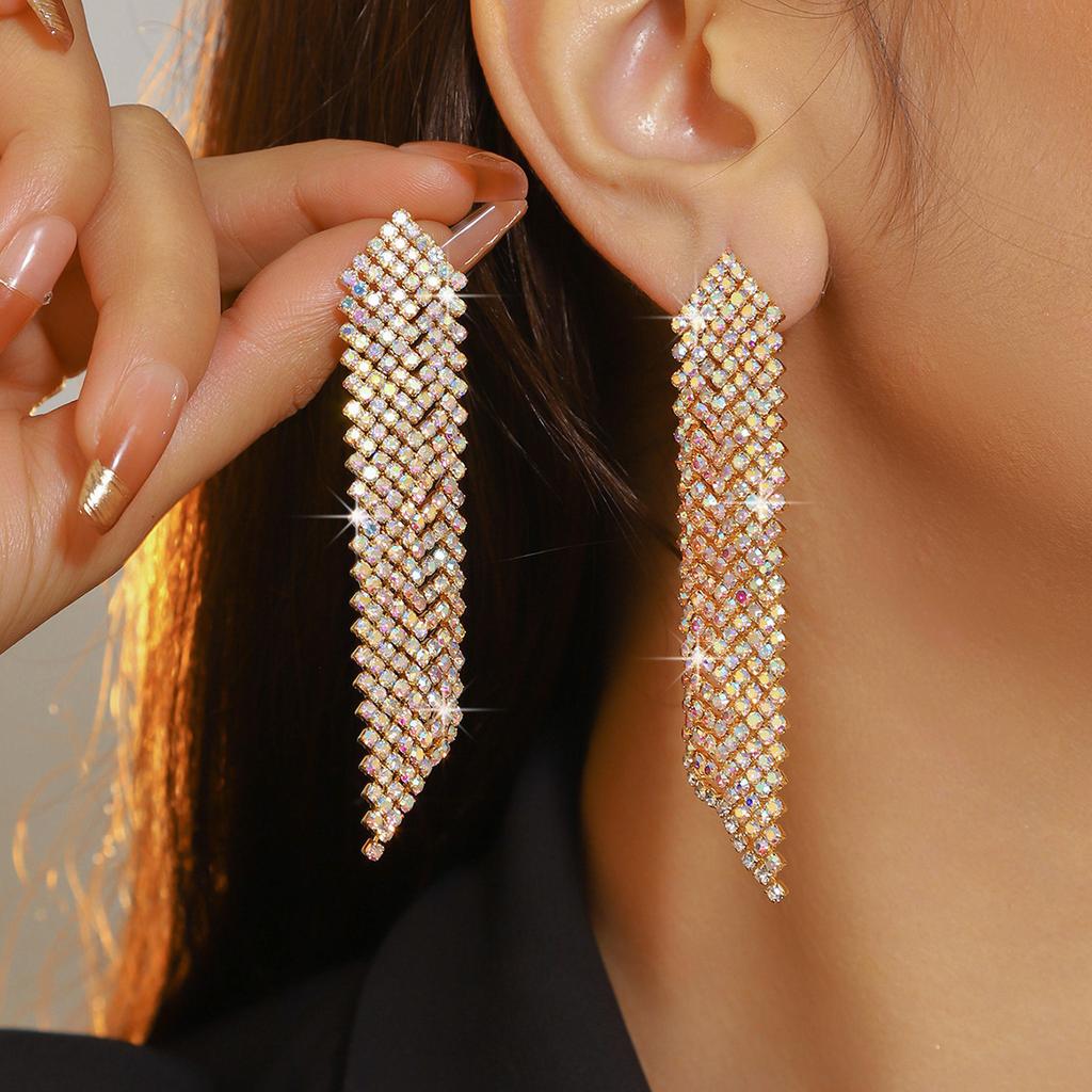 Explosive Geometric Beveled Rhinestone Long Earrings