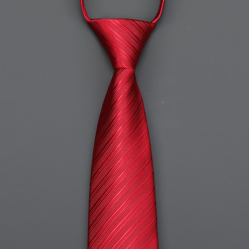 Burgundy Zip-Up Tie Men And Women Formal Wear Business Groom Best Man Wedding Korean Version No Striped Tie
