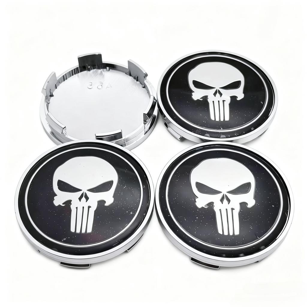 4pcs Skull Logo Emblem Car Wheel Center Caps 65MM Clips 59MM Rim Hubcaps Cover Skulls Badge Wheels Hub Dust Cap Car Accessories