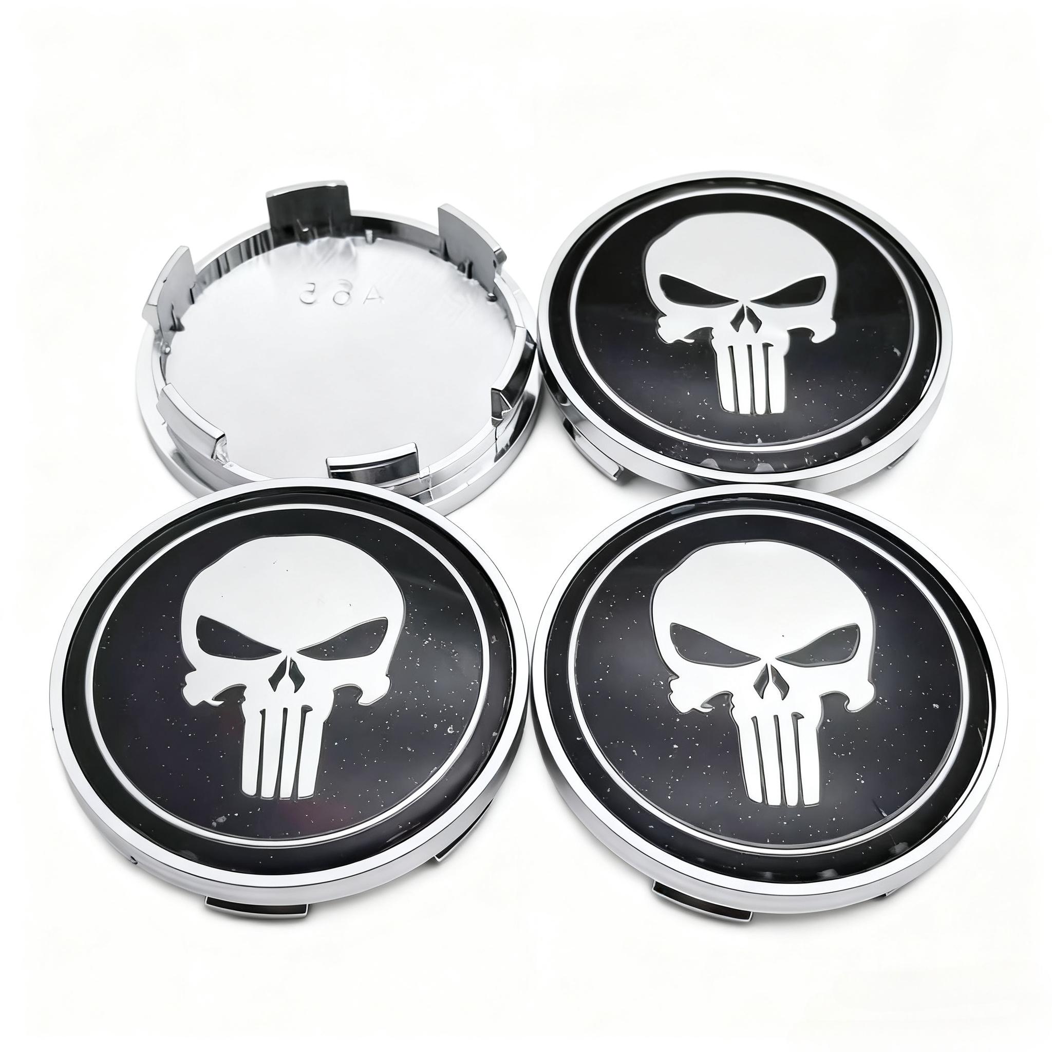 

4pcs Skull Logo Emblem Car Wheel Center Caps 65MM Clips 59MM Rim Hubcaps Cover Skulls Badge Wheels Hub Dust Cap Car Accessories Punisher Skull Badge&4pcs A65 Wheel Cap