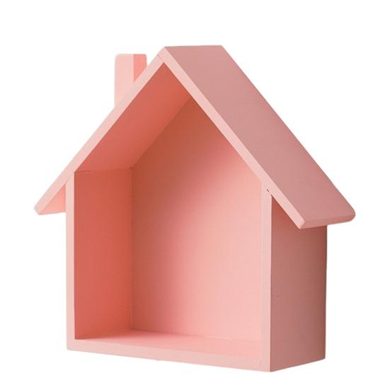 Wood House Wall Display Shelf, Wall Mounted Decorative Floating Shelf, Small Toys Dolls Organizer for Entryway, Living Room, Nursery
