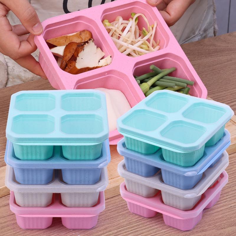 4 Grid Snack Containers Reusable Meal Prep Lunch Containers Portable for Kids and Adults Home Snack Storage Bottles Kitchen Tool
