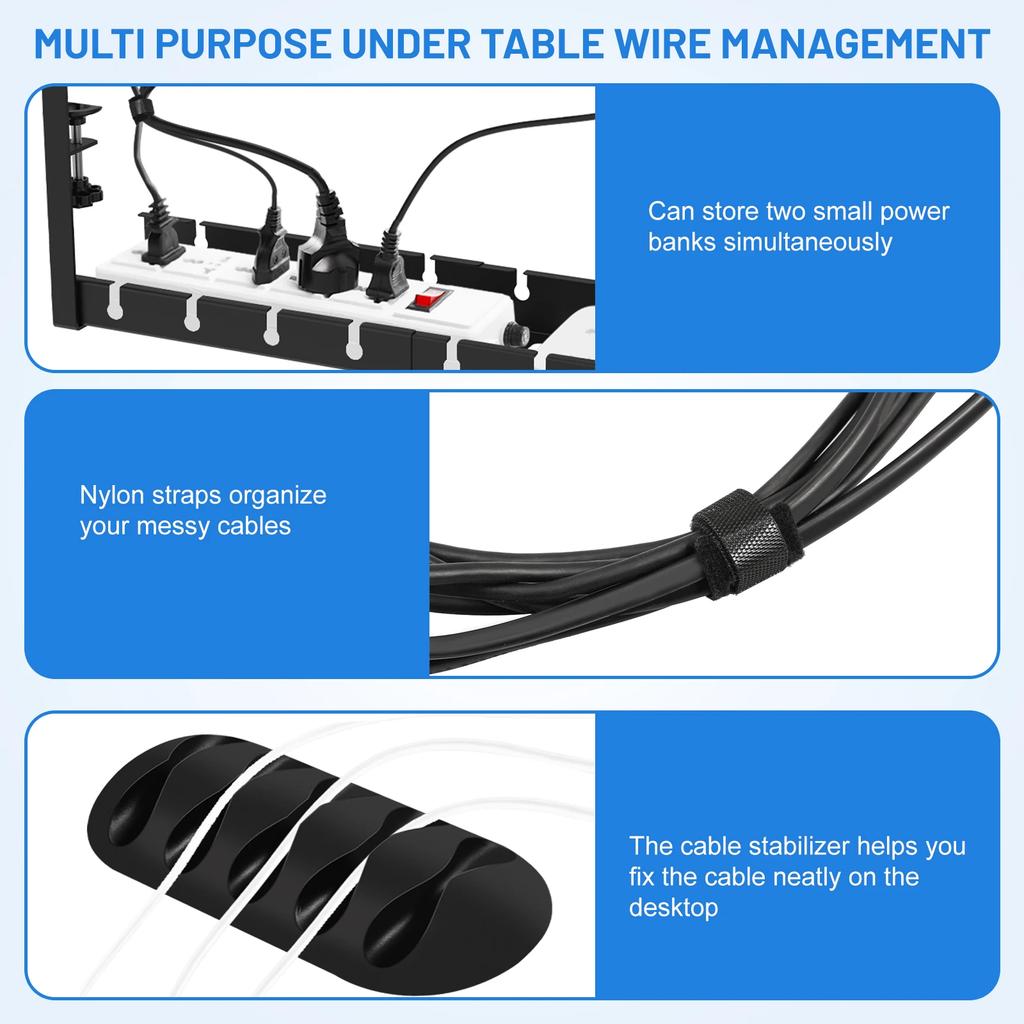 Under Table Storage Rack Adjustable Metal Cable Management Tray Home Office Desk Wire Organizer No Punching Strip Cord Holder
