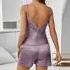 Women Ice Silk Pajama Set Backless Camisole Top and Shorts
