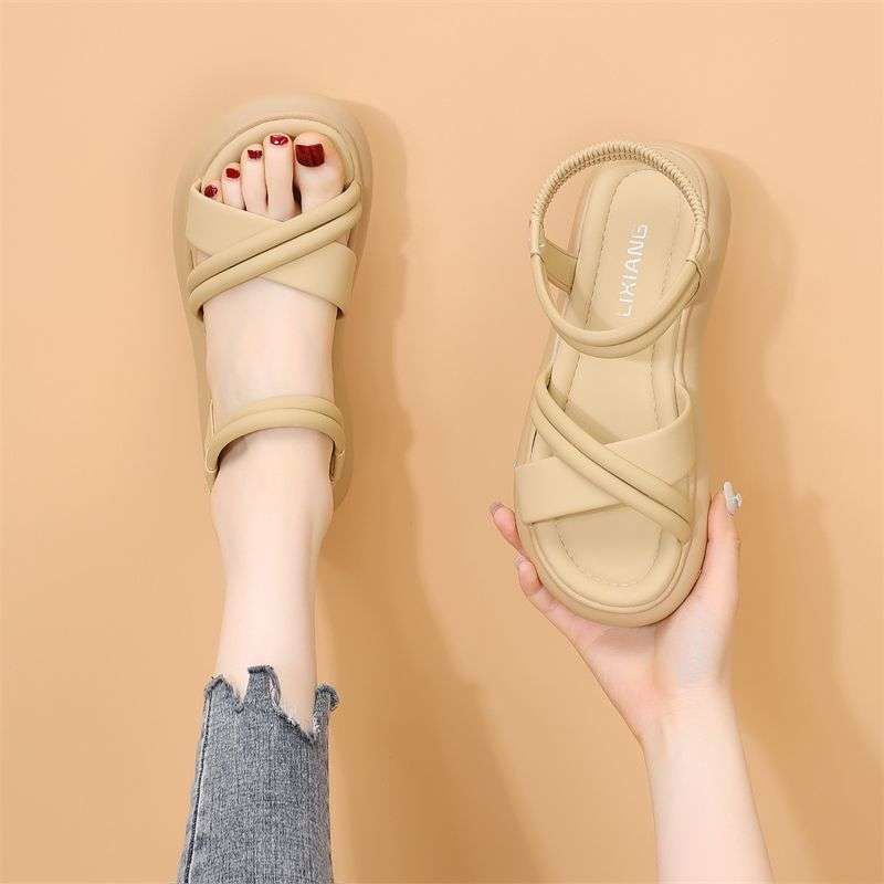 Soft-soled sandals female 2025 new summer flat-soled skirt fairy wind not tired feet pregnant women beach shoes