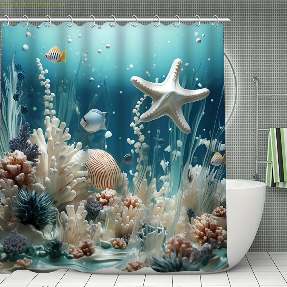 

1Pc Underwater World Spring/Summer Bathroom Curtain, Digital Print Polyester Shower Curtain With No-Hole Ultra-Wide Ring Divid W60H190(CM)-1 Pcs