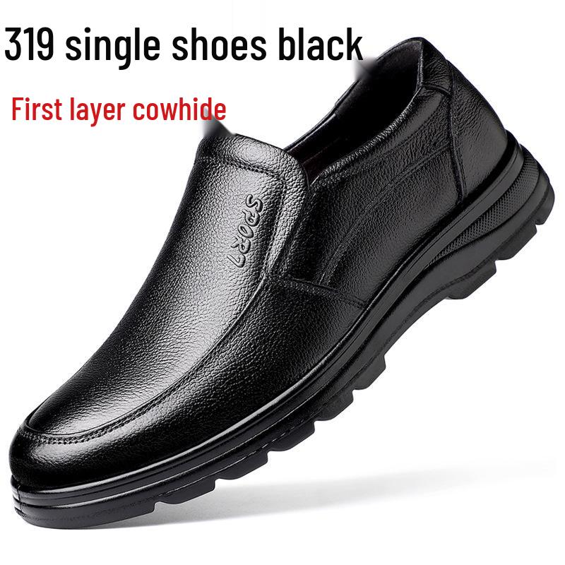 

Черные туфли-слипоны из натуральной кожи для мужчин среднего и пожилого возраста - Нескользящая мягкая подошва, повседневная обувь для осени. 38