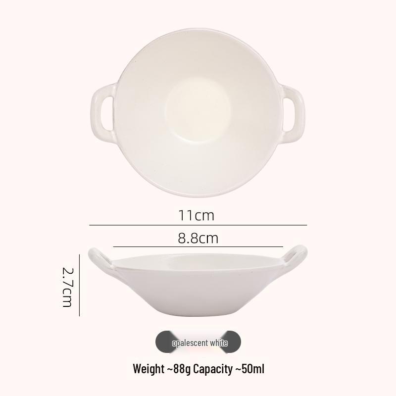 Double-Eared Ceramic Dipping Dish for Sauces and Snacks