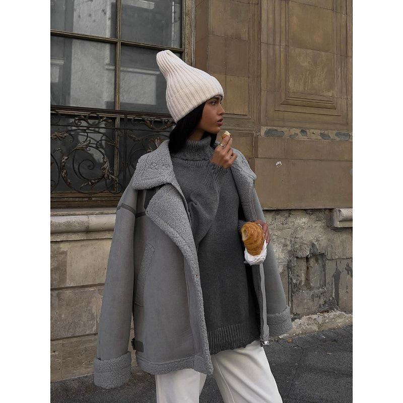 2025 Spliced Lambswool Motorcycle-Style Coat: European-American Street Design