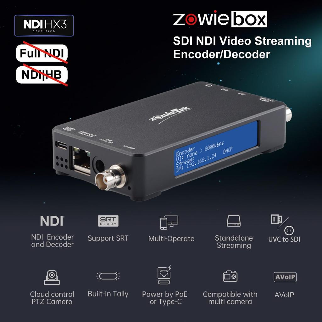 3G SDI Native NDI HX3 Video Streaming ZowieBox UVC to SDI SDI Video Capture Extender with to Standalone Live with PoE Encoder/Decoder, Converter,