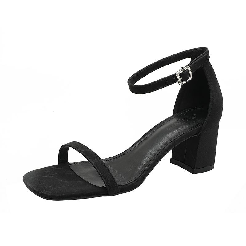 

Square head bag heel with sandals women s thick heel 2025 new summer fairy style with skirt open-toed high heels 34 чёрный