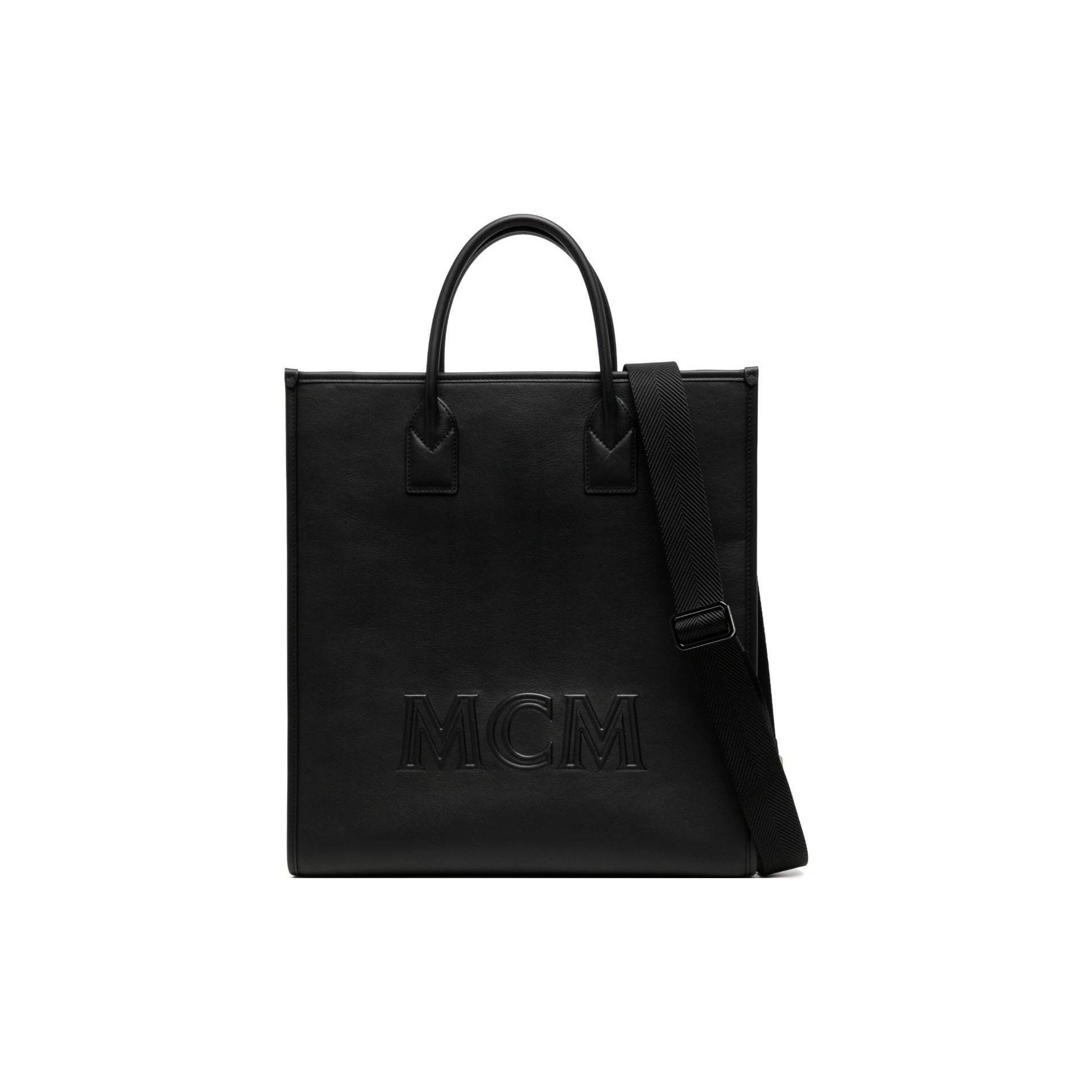 MCM Classic Logo Embossed Calfskin Tote