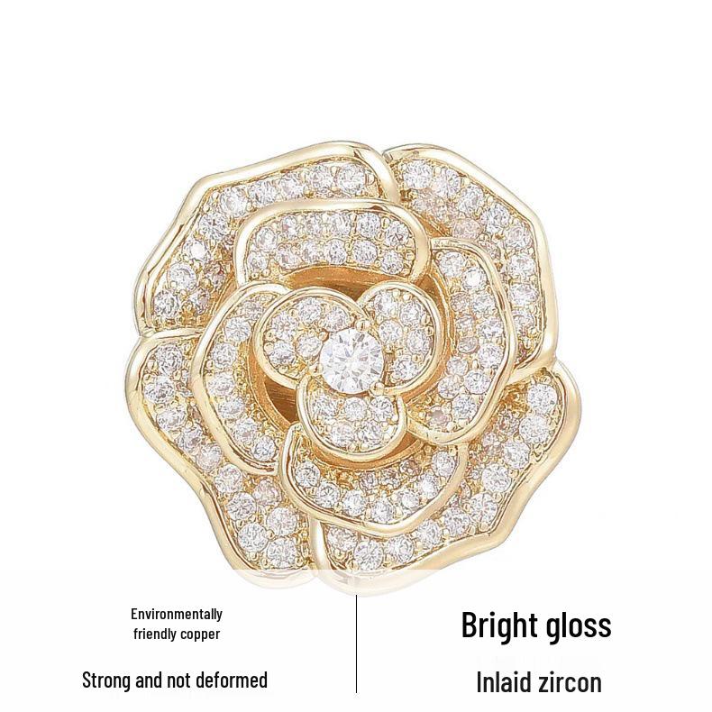 Camellia Brooch: Zircon-Inlaid Luxury Lapel Pin for Women