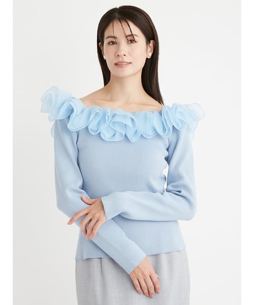 Selford Ruffle Rib Knit Top CWNT251096 SAX 2-Way Women's