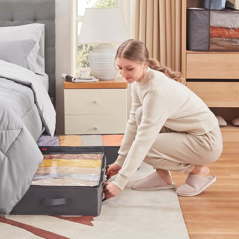 Under Bed Clothes Organizer Large Adjustable Dividers Storage Bag Durable Fabric Clothes Holder with 4 Separators