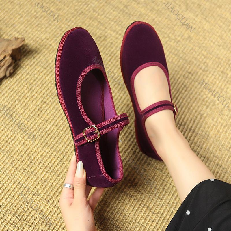 Fashion Retro Flat Suede Shoes for Women Casual Spring Belt Buckle Strap Women's Flats Solid Round Toe Shallow Soft Bottom Ladies Shoes
