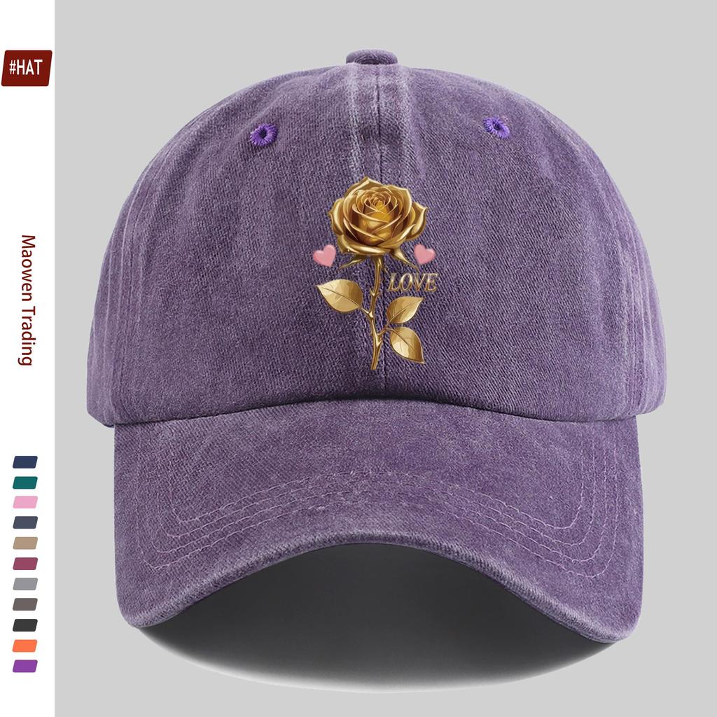 Pc Pcs for Mens  Womens Adjustable Snapback Trucker Hat  Golden Rose Print Baseball Cap Vintage Washed Lightweight Suitab