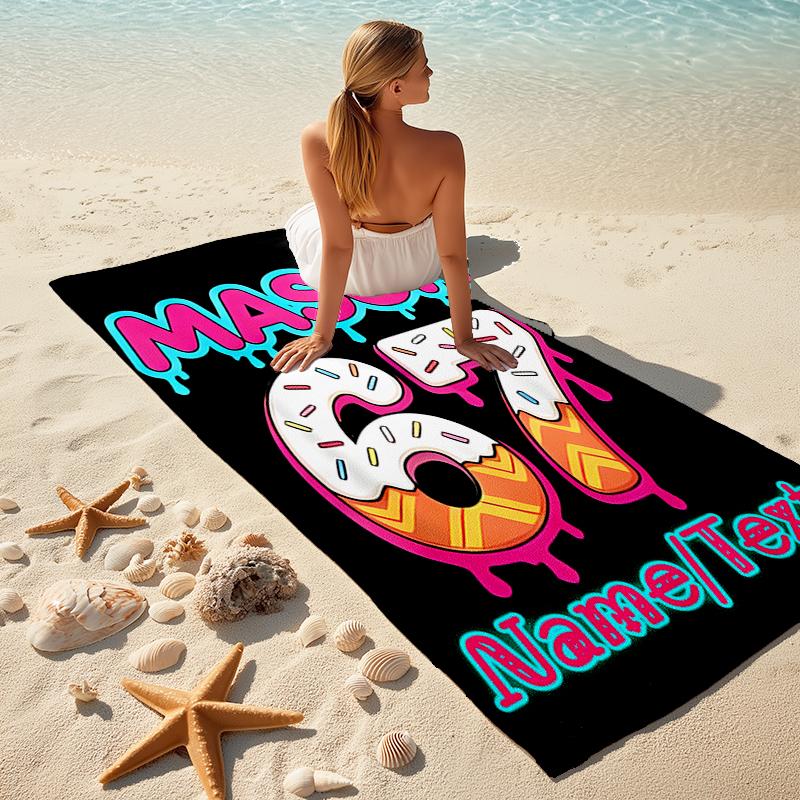 1PC Custom Name Dessert Name Celebration Beach Towel Highly Absorbent And Sand-Resistant Towel for Swimming, Pool, Yoga, And Travel Lightweight