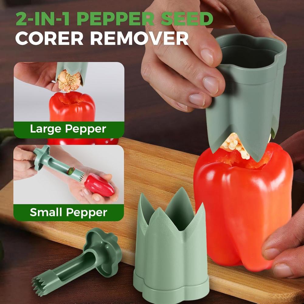 2-In-1 Fruit Pepper Corer Color Pepper Corer Seed Removing Tool Portable Kitchen Utensil Reusable Fruit Vegetables Coring Tools