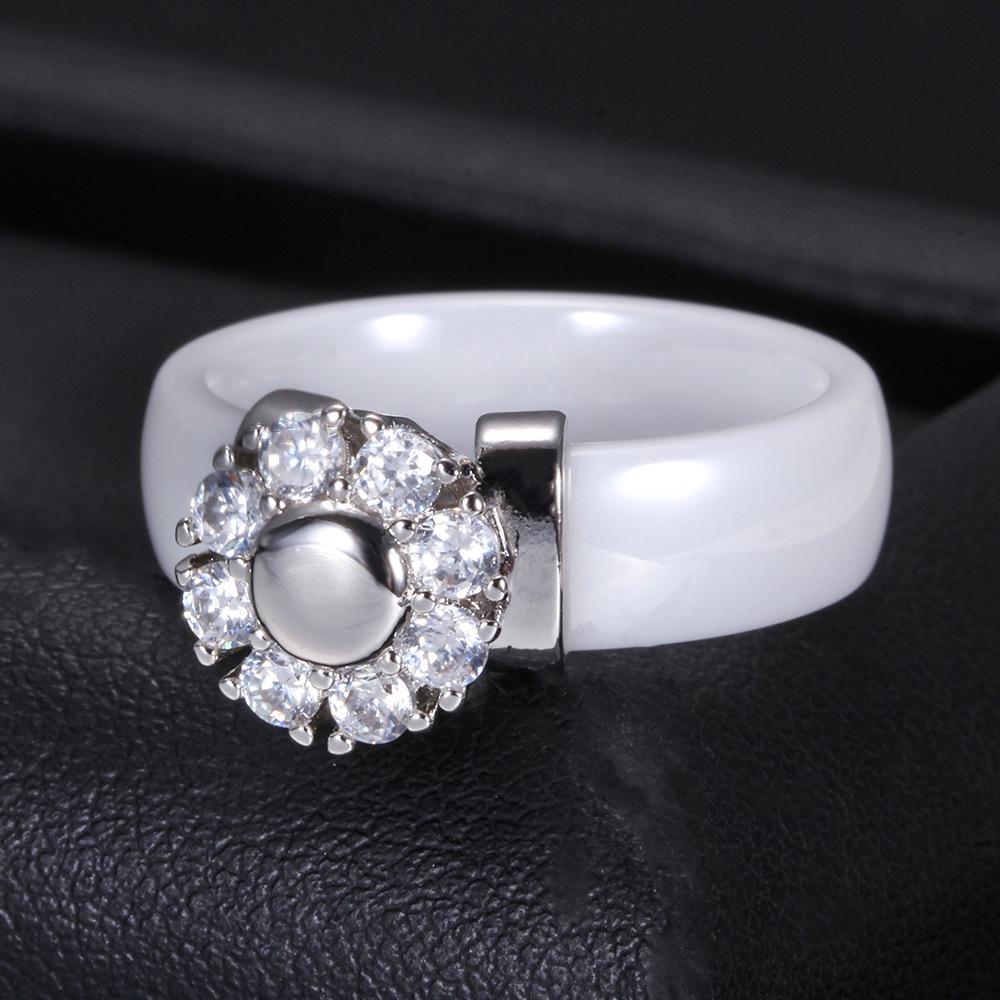 6MM Black & White Ceramic Diamond Inlaid Couple Rings - Valentine's Day Gift