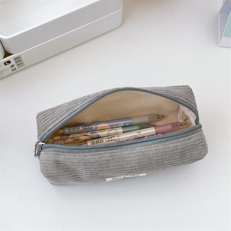 Solid Color Corduroy Pencil Case Student Art Minimalist Stationery Pouch Zipper Coin Purse Women Makeup Bag Travel Organizer
