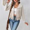 New Fringed Jacket with Faux Fur and Tassel Decoration, No Button Short Sleeve Women's Long Sleeve Cardigan Jacket