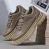 Mens Breathable Work Boots Casual Leather Shoes Chunky Sole Platform Sneakers Non-Slip Comfortable Outdoor Walking Shoes