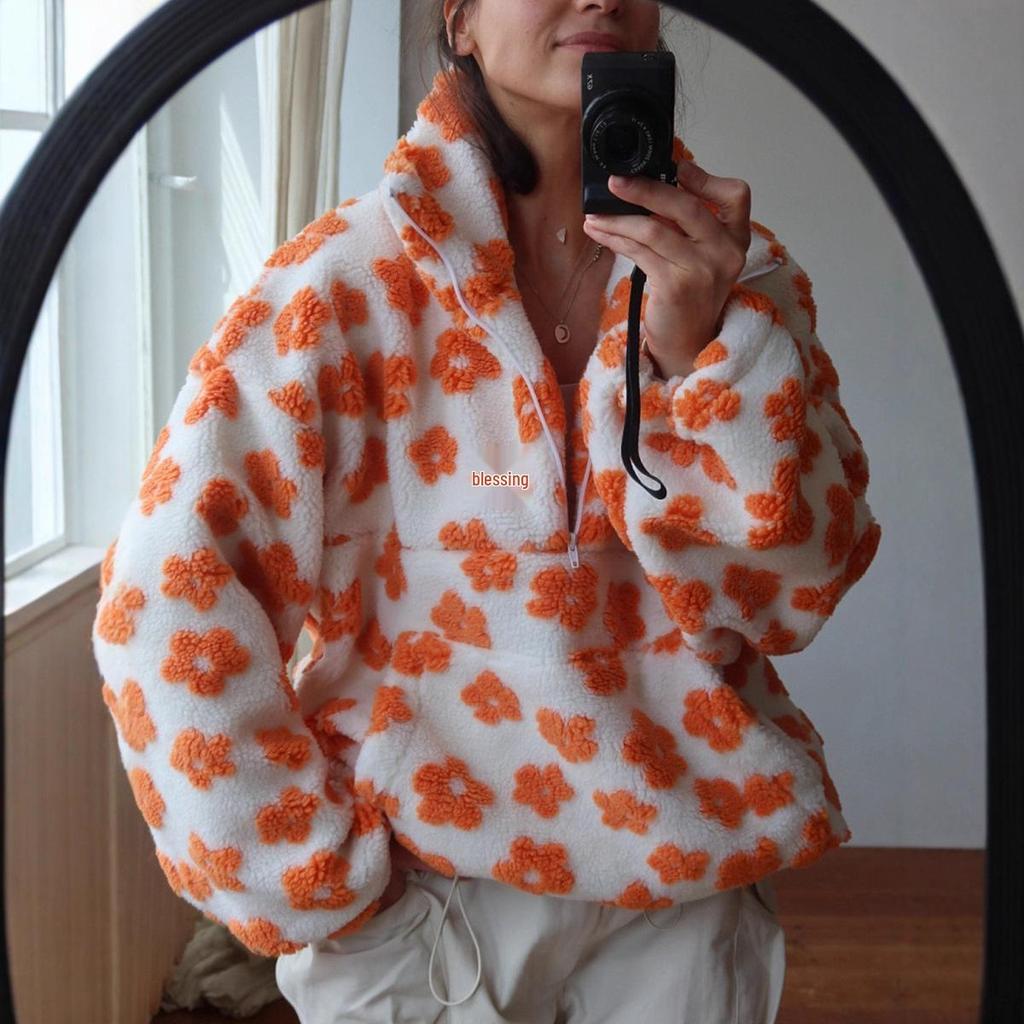 Felpa Pullover Calda in Pile da Donna Europea e Americana Autunno/Inverno 2025