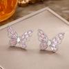 Korean Fashion Rhinestone Butterfly Jewelry Set: Necklace, Ring & Earrings with Zircon Inlay - Fairy Style Elegance for Women.