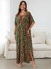 Orange Zebra-Print Locker Kaftan Sexy Strand-Coverups Für Frauen Sommer V-Ausschnitt Quasten Bindeband Seitenschlitz Robe Gemütliches Lässiges Hauskleid