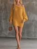 2026 European & American Style Off-Shoulder Knit Dress for Women with Loose Lantern Sleeves in Soft, Fluffy Wool