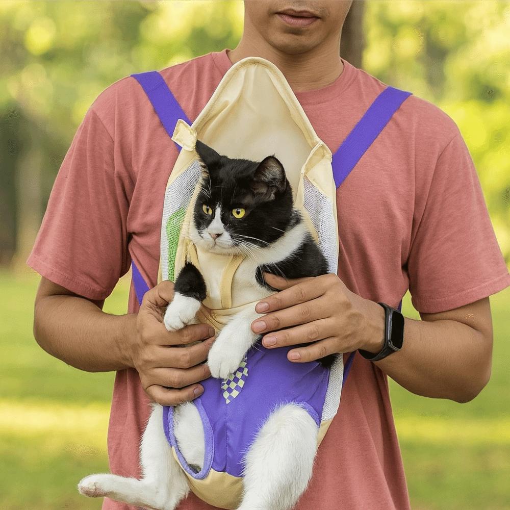 Durable Hands Free Pet Chest Bag Adjustable Straps Comfortable Pet Backpack Soft Breathable Cat Carrier Bag Outdoor Use