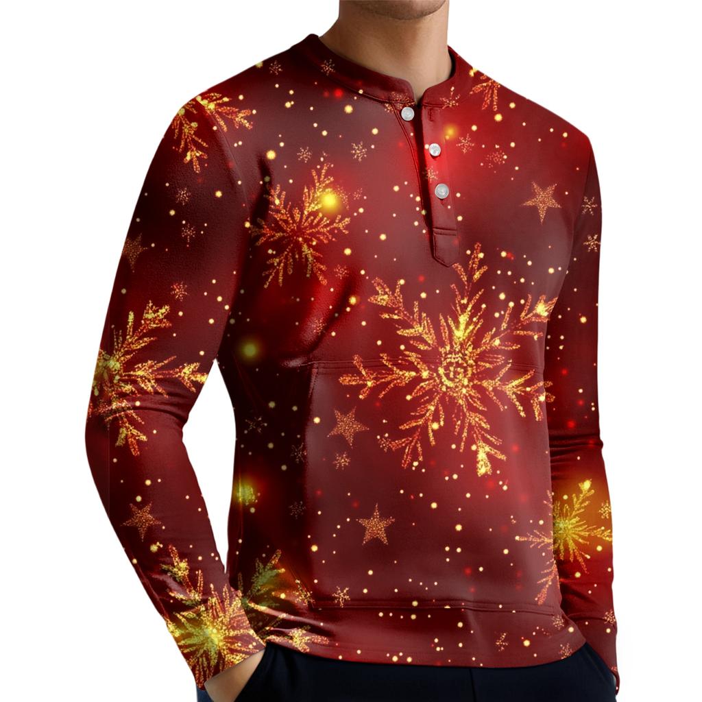 Pánská ležérní mikina na knoflíky, módní potištěná košile s dlouhým rukávem, pulovr