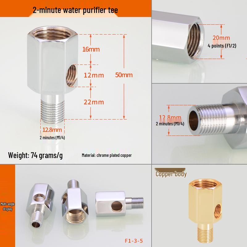Household Water Purifier Tee Connector 4 to 2 Point Ball Valve for Filter and Dispenser