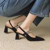 Baotou sandals women's summer French evening breeze gentle high heel thick heel niche black temperament pointed Mary Jane single shoes