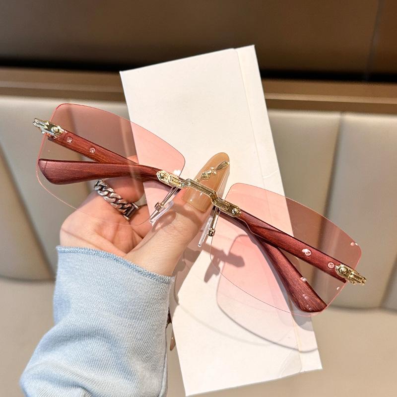 Vintage Rimless Square Sunglasses Women For Men Luxury Brand Designer Sun Glasses Punk Metal Rivet Grain Leg Eyewear Uv400