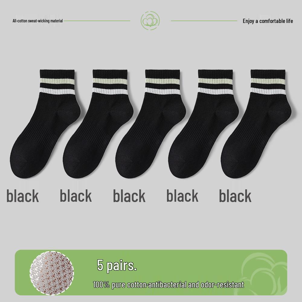 Women's Cotton Mid-Calf Socks - Antibacterial, Sweat-Absorbing, Deodorant, Casual Sport Striped for Spring/Summer