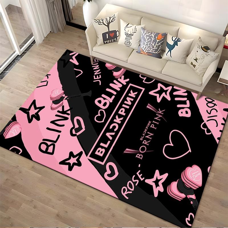Blackpink Born Pink Herz Design Teppich Rutschfester Teppich geeignet für Wohnzimmer- und Schlafzimmer-Sofas