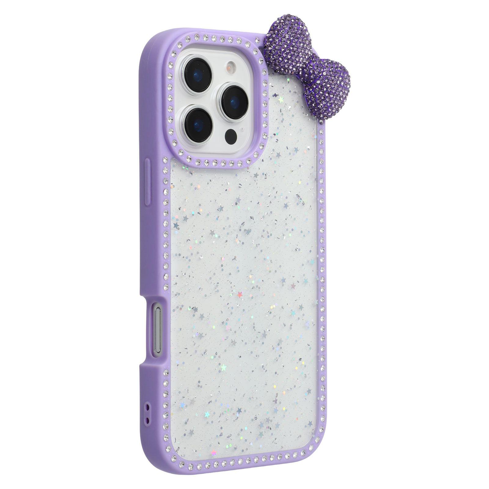 

Чохол для iPhone 16 Pro з епоксидним покриттям, дизайном зірок, ТПУ+ПК, декором у вигляді страз/краватки-метелика Purple