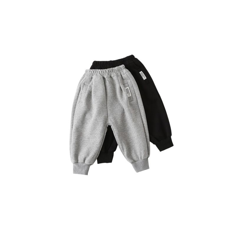 Children's Thickened Pants for Autumn and Winter, Boys' Composite Fleece Sweatpants, Baby Boys' Warm Solid Color Low-Waist Pants