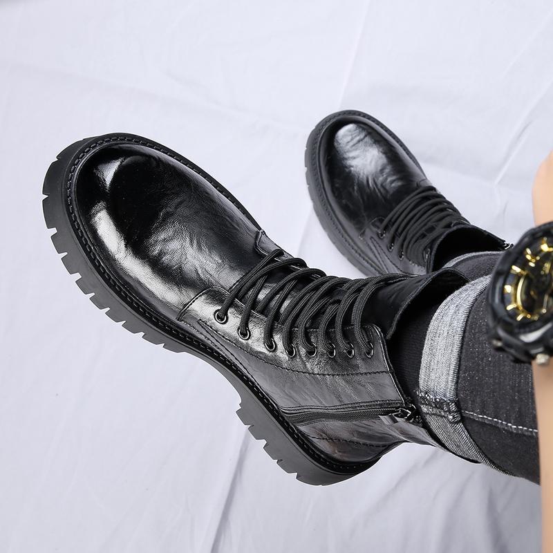 Mode für Männer Casual Naturleder Stiefel schwarz trendige Plateauschuhe Party Bankett Kleider Designer High Boot coole Motorrad Bota