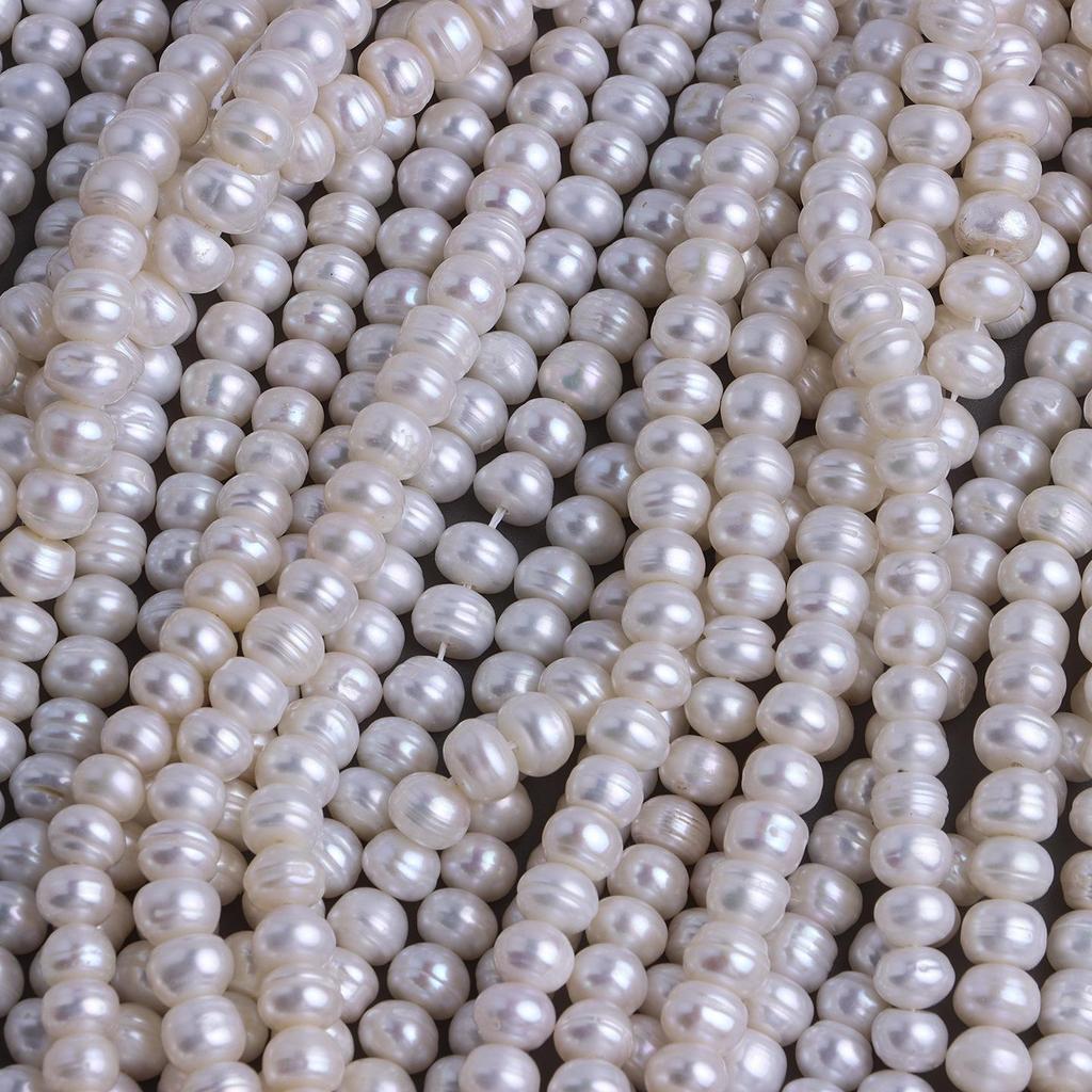 High Luster 6-6.5mm Threaded Flat White Freshwater Pearls for DIY Jewelry