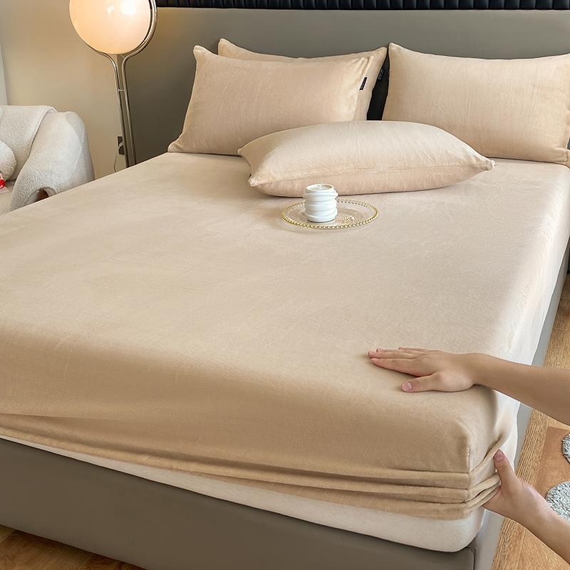 WOSTAR Winter warm milk velvet fitted sheet elastic mattress protector cover thermal thick bed linens 150x190 bedding king size