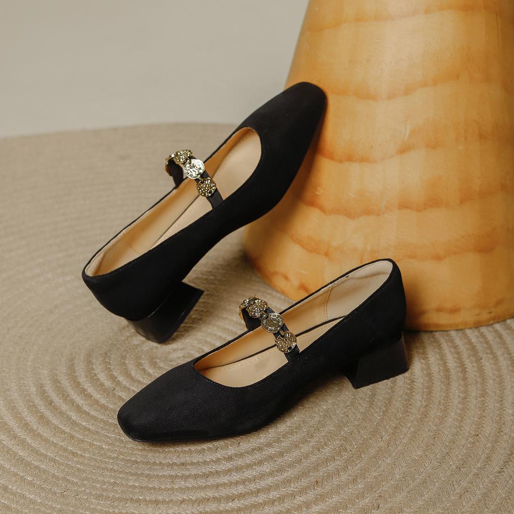 Square head retro Mary Jane single shoes 2025 spring and summer new comfortable and versatile one-word with thick heel light mouth high heels women